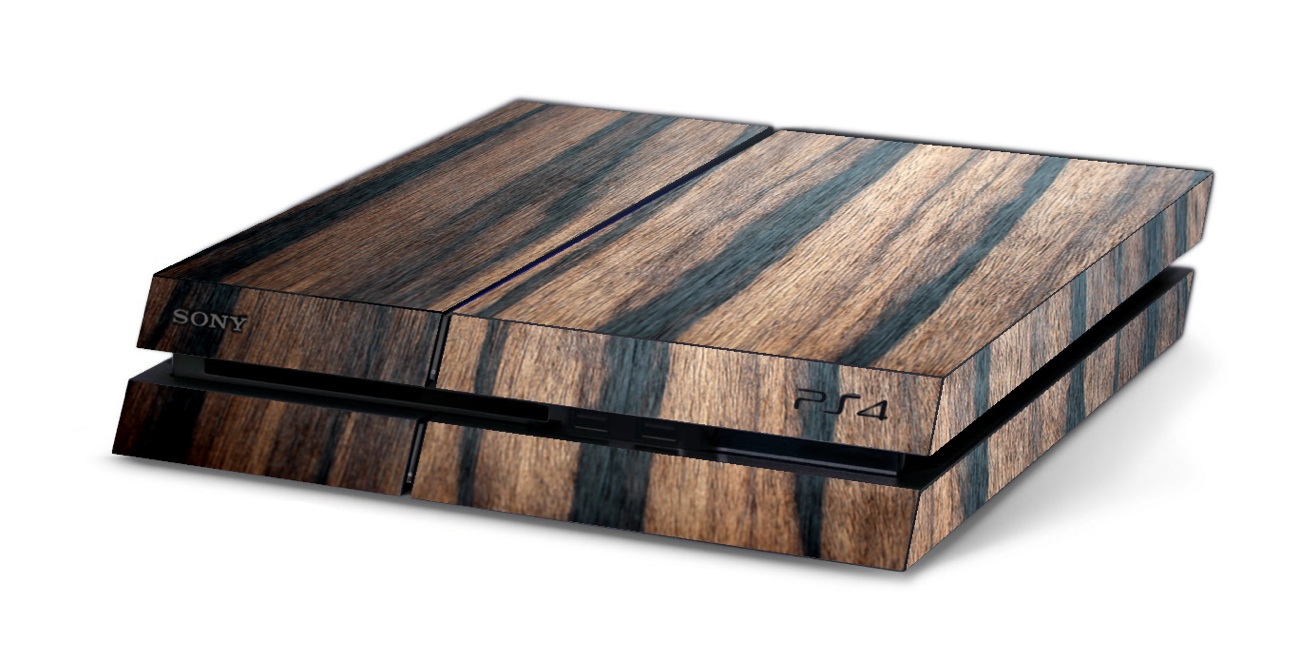 PS4, Playstation 4 3D Aufkleber / Sticker - 3D Holz, metallic, braun